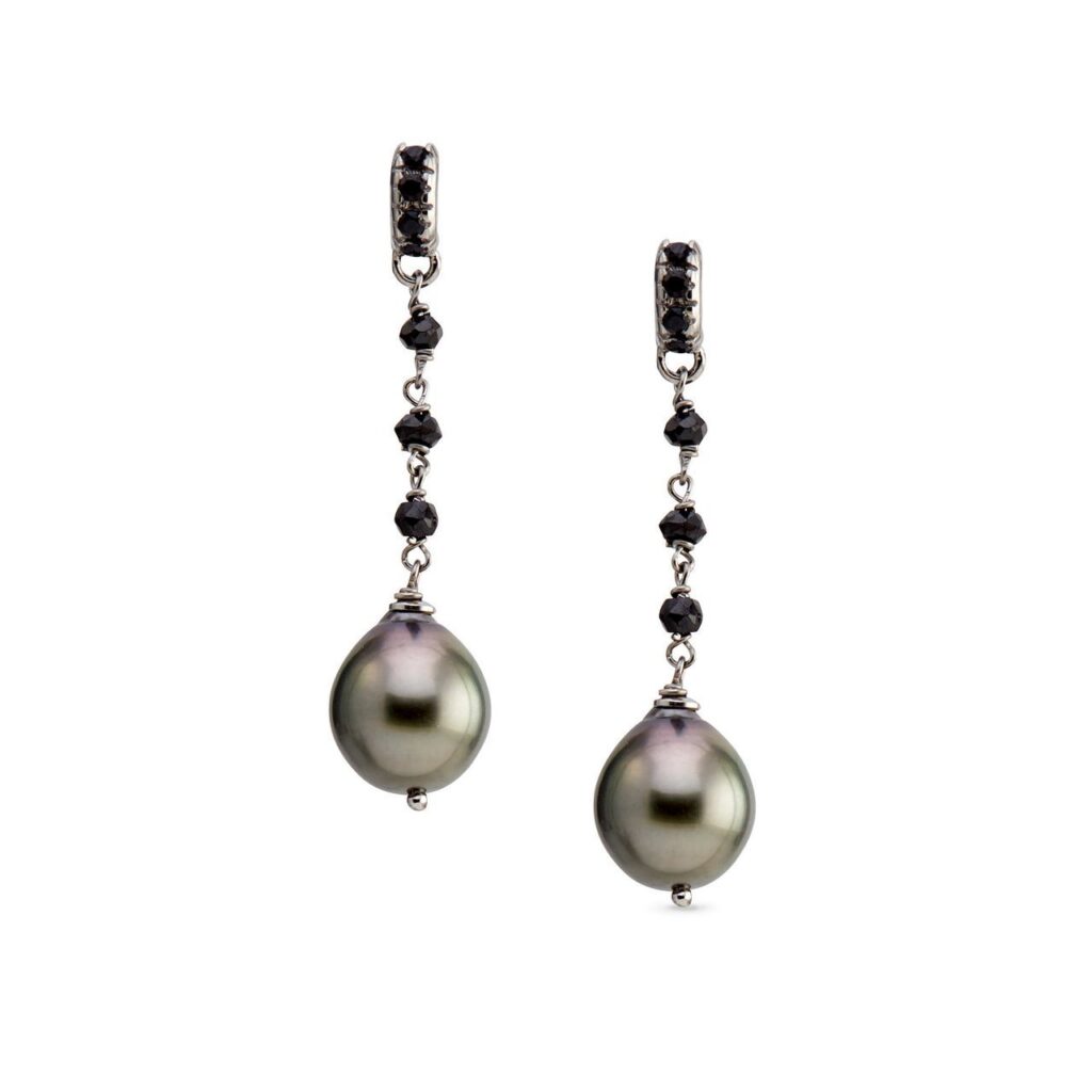 Rosary Earrings With Tahiti Pearls And Spinel Beads Genisi Pearls